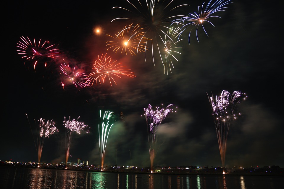 fireworks over the water